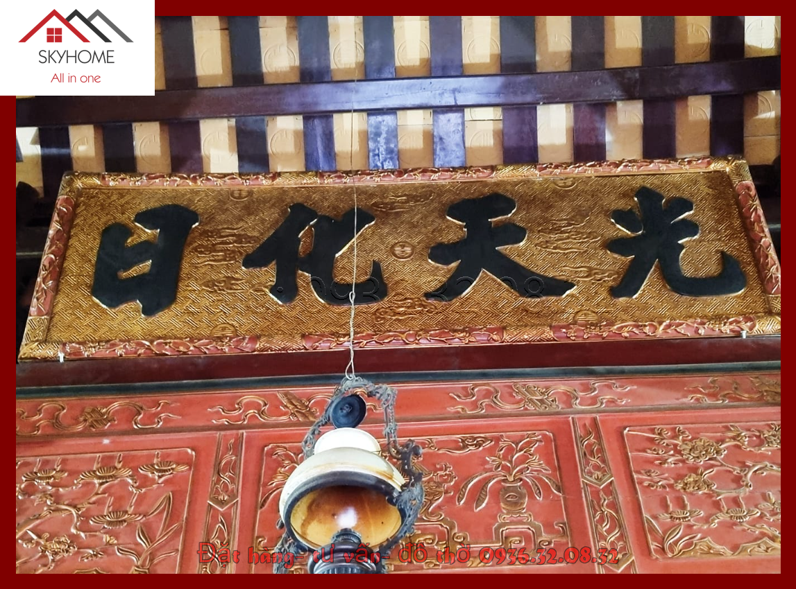 Hoành phi gỗ phòng thờ chữ Quang thiên đại nhật